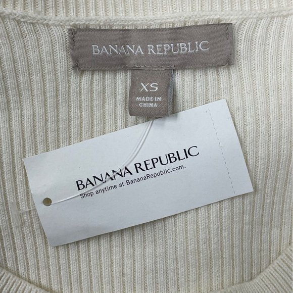 Banana Republic White Mixed Knit Sweater With Ribbed Sleeves Womens Size XS- New - Picture 5 of 8